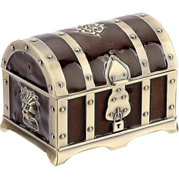 Vintage Metal Jewelry Box Treasure Trinket Chest Small Ring Earrings Gift Holder - Picture 8 of 8